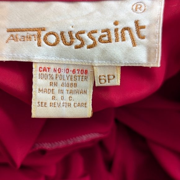 Vintage Alain Toussaint Red Midi Dress Long Sleeve Button Front Belted 6P - Picture 5 of 15